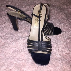 Vintage 90s Ferragamo Strappy Black Heels